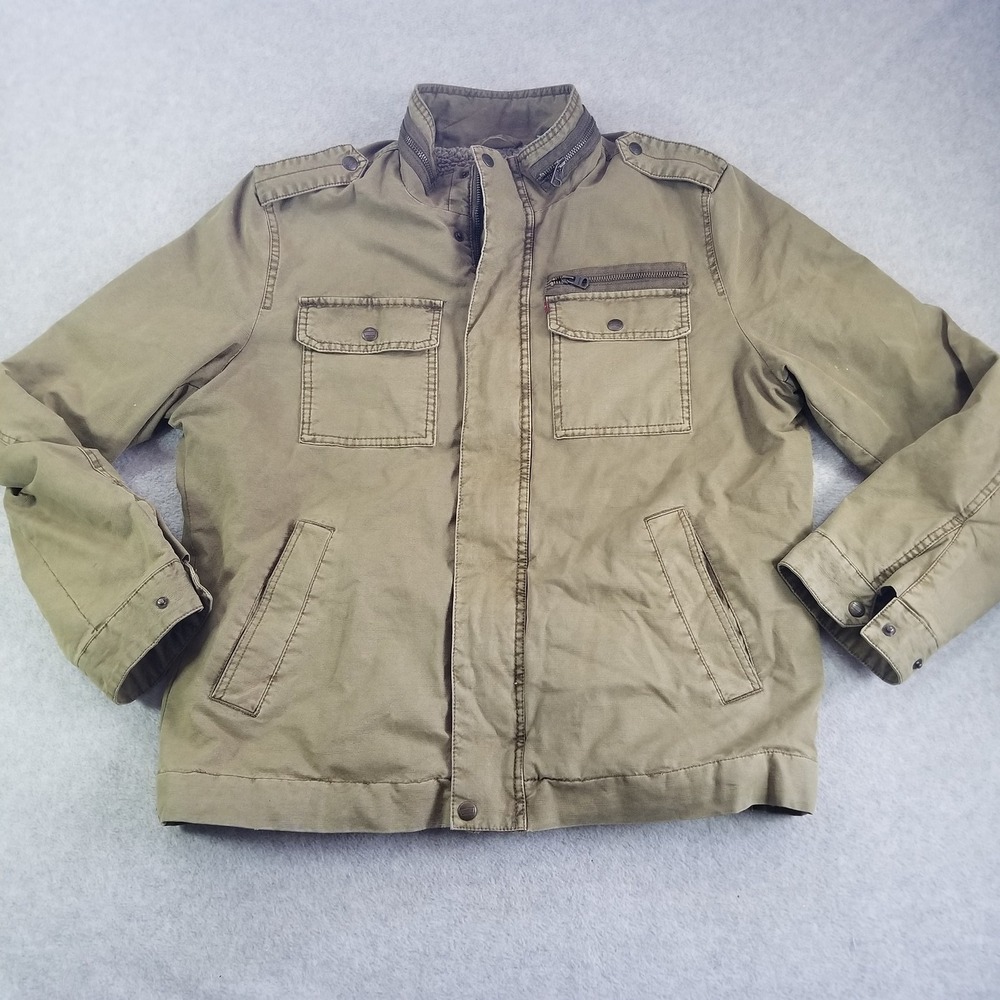 Levi's Jacket Mens Large Sherpa Lined Utility Field Khaki Cotton Military